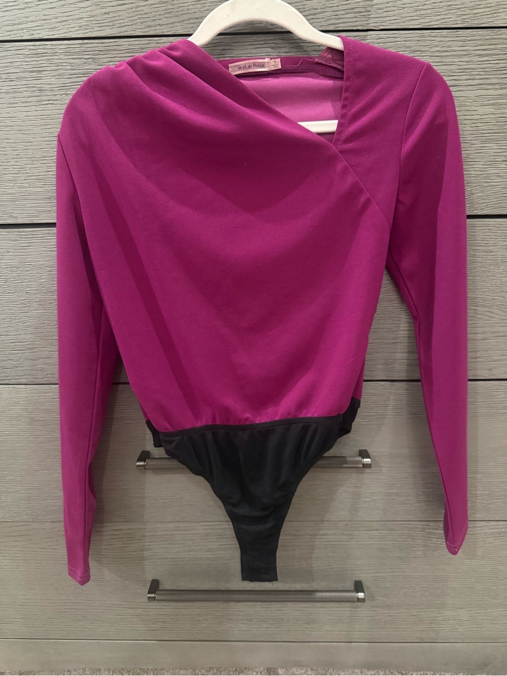 Asymmetric Long Sleeve Bodysuit in Magenta  - Women’s